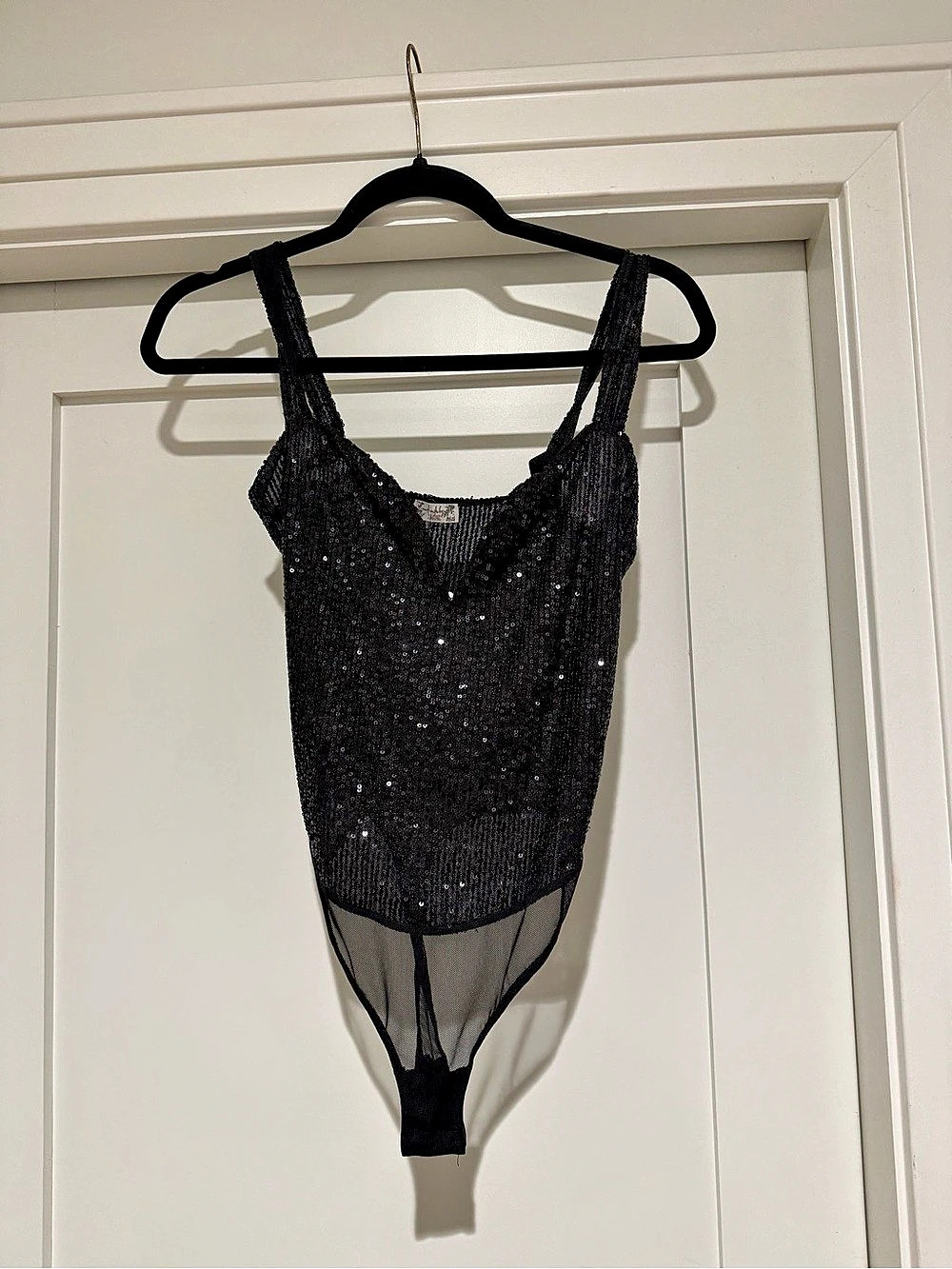 Free People Sequin Bodysuit in Black Size Small NWT